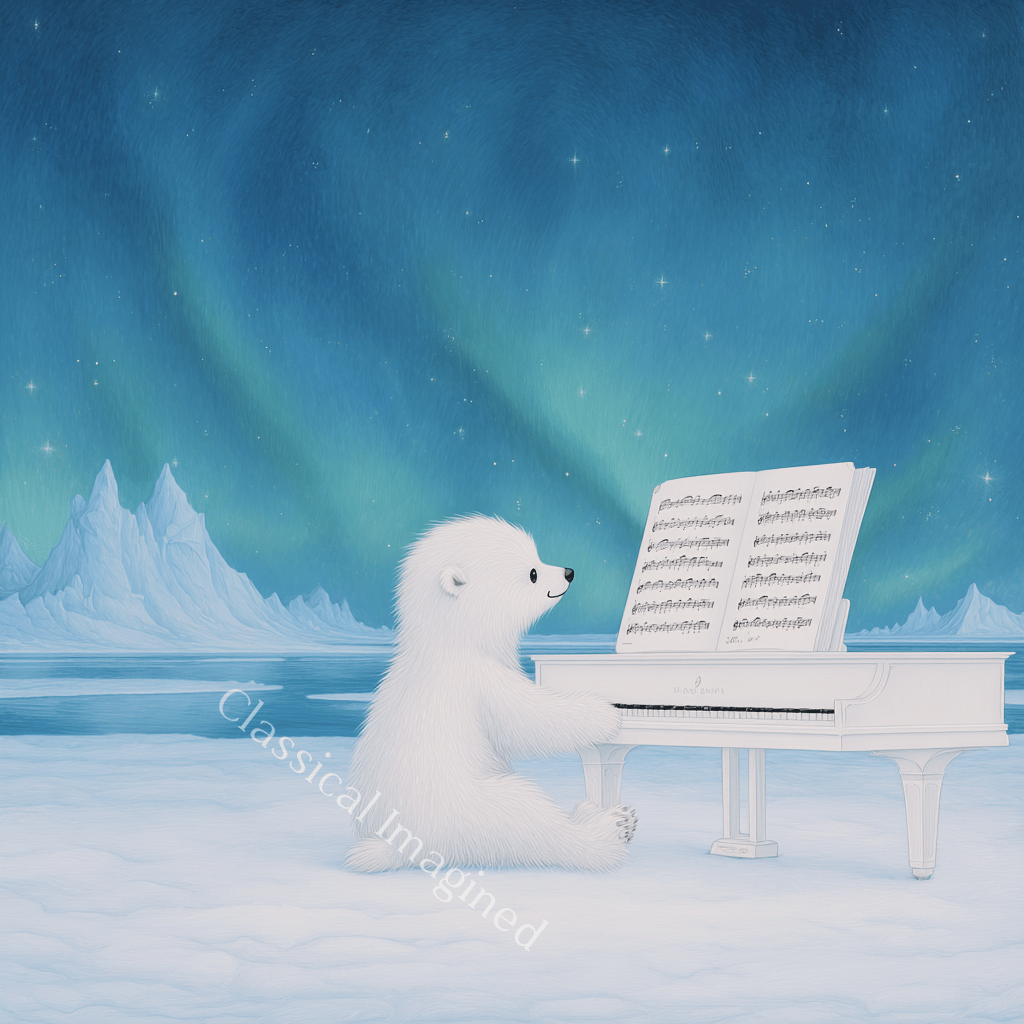 Polar Bear at the Piano Nursery Art Print – Square Digital Download