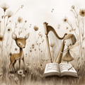 Deer and Fairy with Harp Nursery Art Print – Square Digital Download