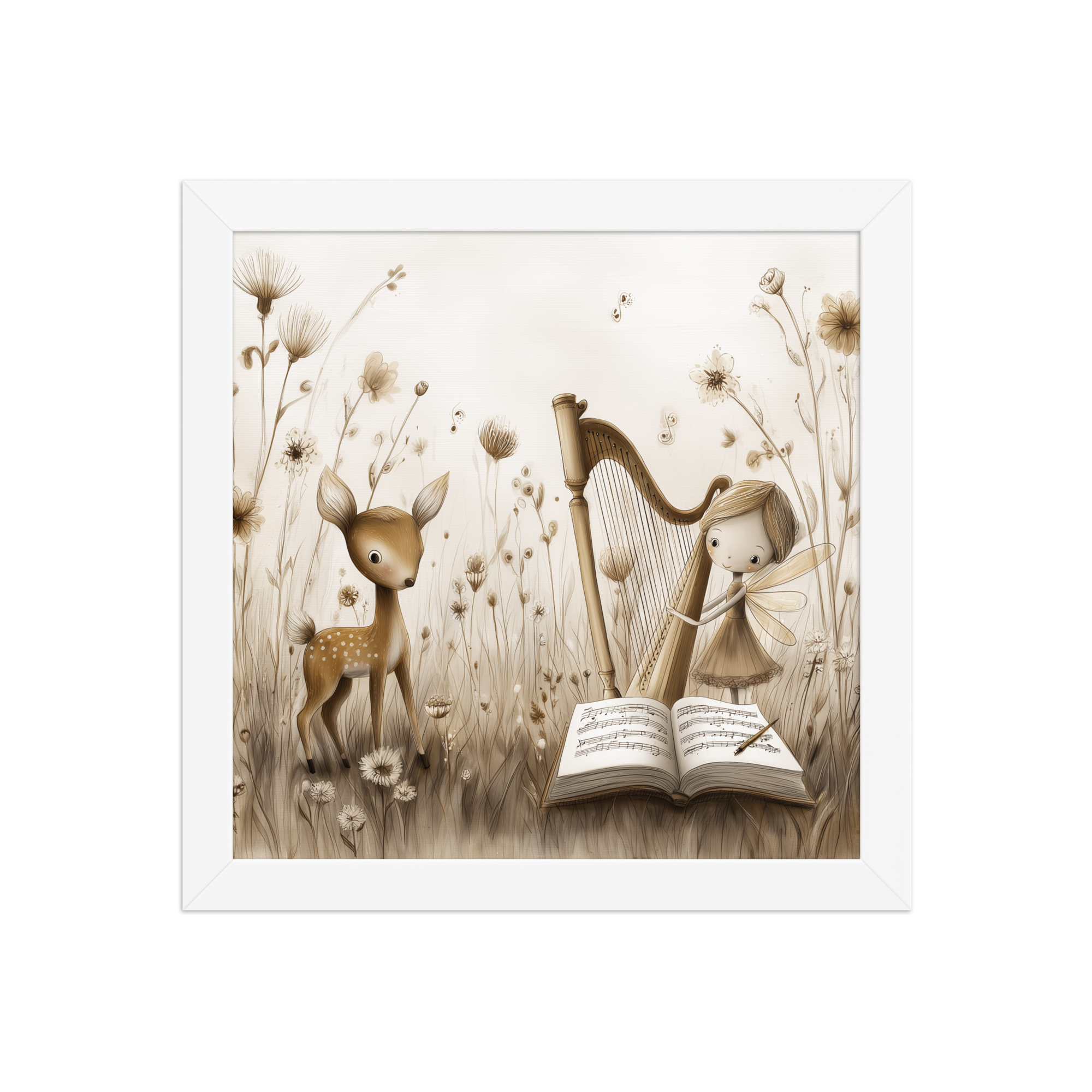 Little Deer & Classical Music Framed Print